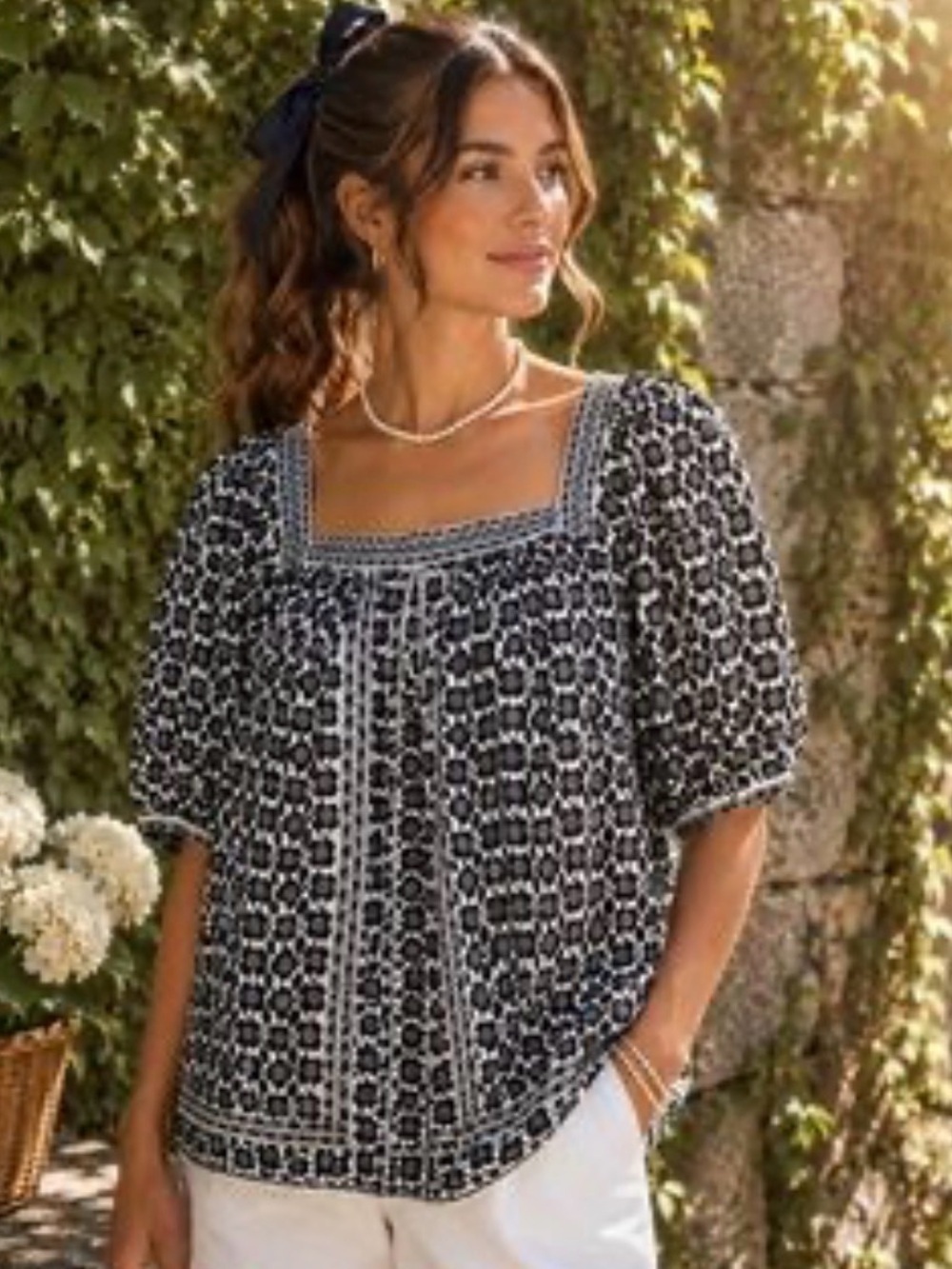 NWT Max London Puff Sleeve Square Neck Blouse Small  Ivory Boho Cottagecore